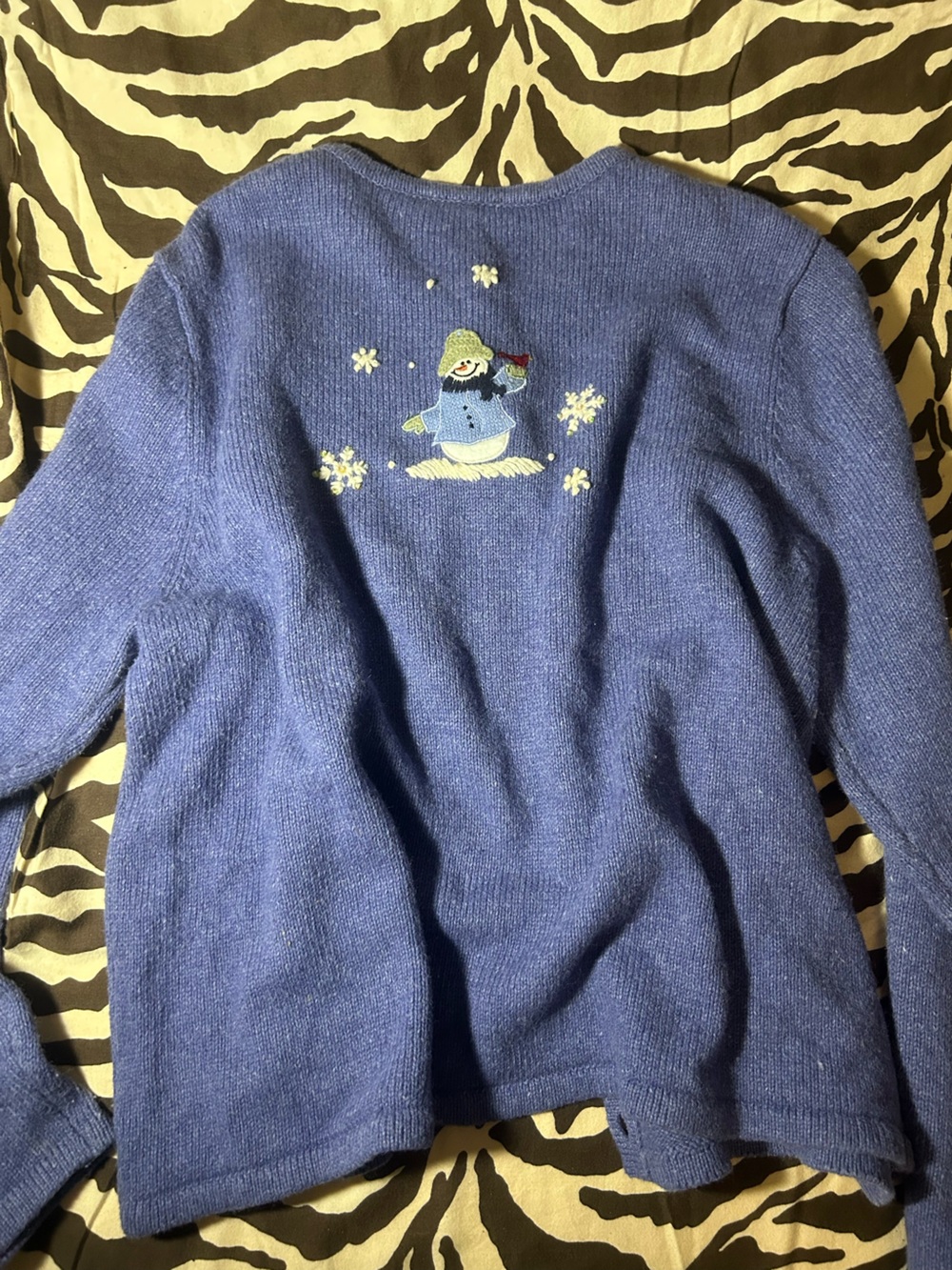 Blue Embroidered Holiday Cardigan Sweater - Picture 4 of 4